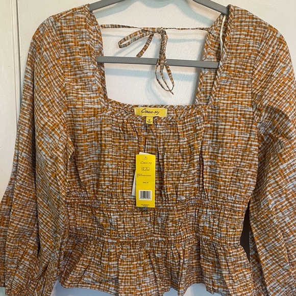 Circus NY NWT Orange Watercolor Stripe Off the Shoulder Square Neckline Top Sz M - Picture 2 of 4